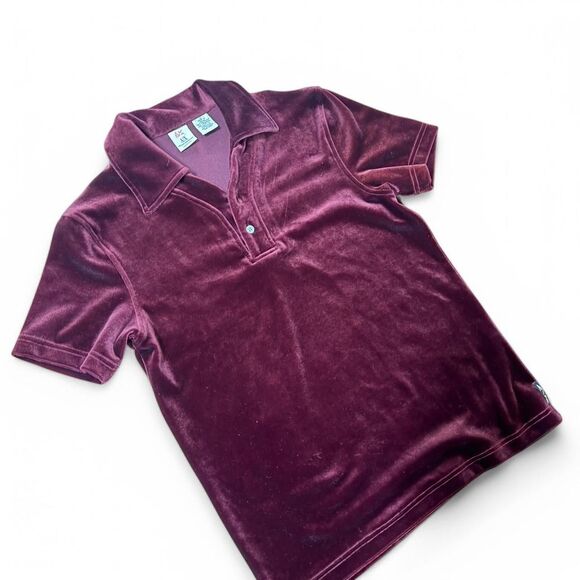 Burgundy velvet Armani Exchange polo shirt women size small. Authentic Armani. - Picture 5 of 8